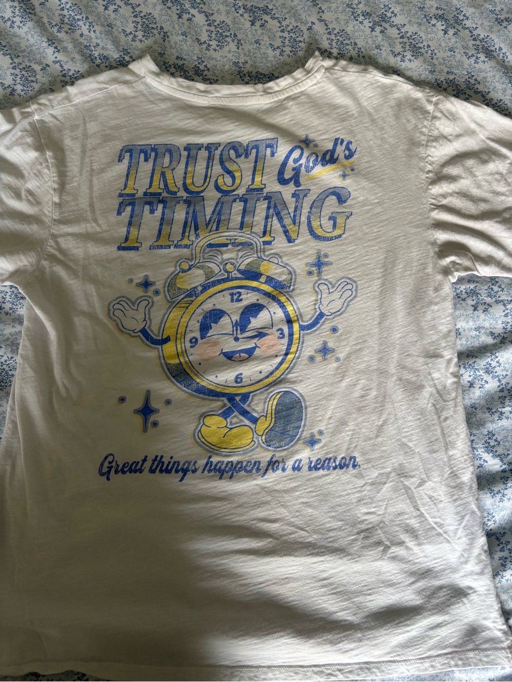 Altar'd State Vintage White Short Sleeve Tee with Small Clock Graphic - Picture 3 of 7